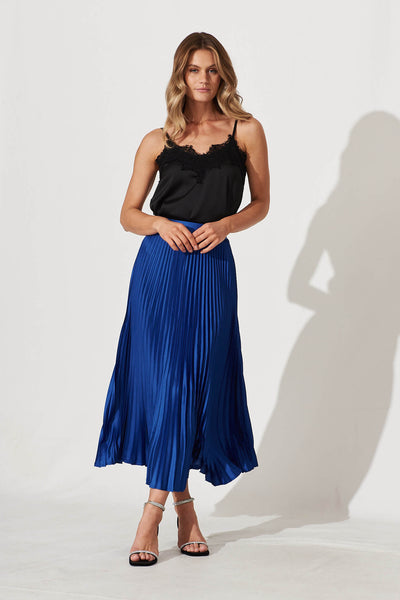 Allison Midi Pleat Skirt In Cobalt Blue Satin – St Frock