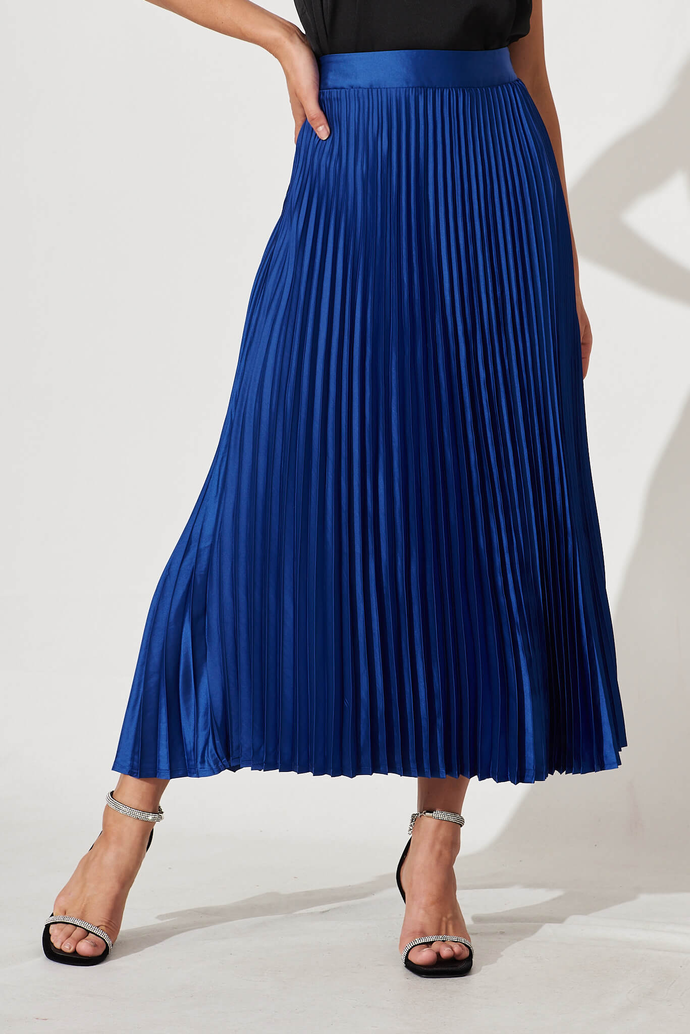 Allison Midi Pleat Skirt In Cobalt Blue Satin St Frock