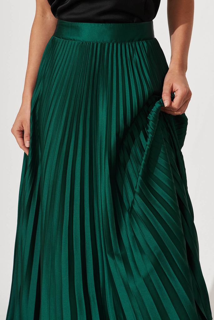 PRE ORDER Allison Midi Pleat Skirt In Emerald Satin St Frock