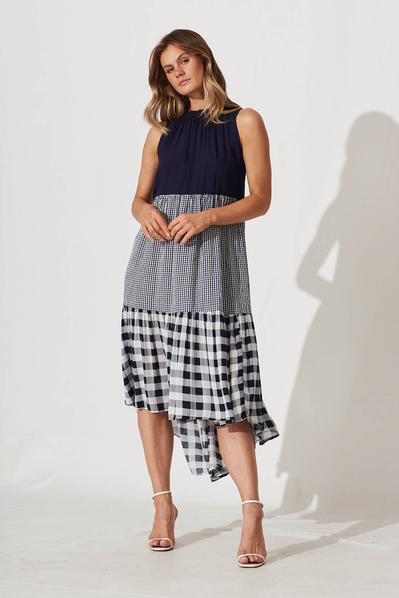 Abbotsford Midi Smock Dress In Navy And White Check St Frock