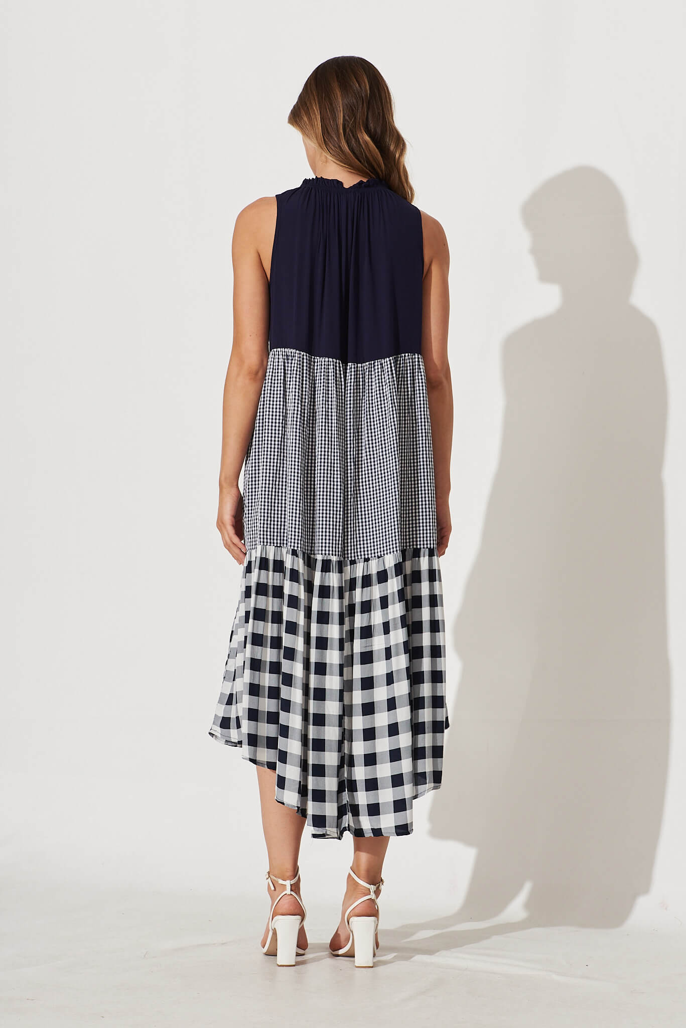 Abbotsford Midi Smock Dress In Navy And White Check St Frock
