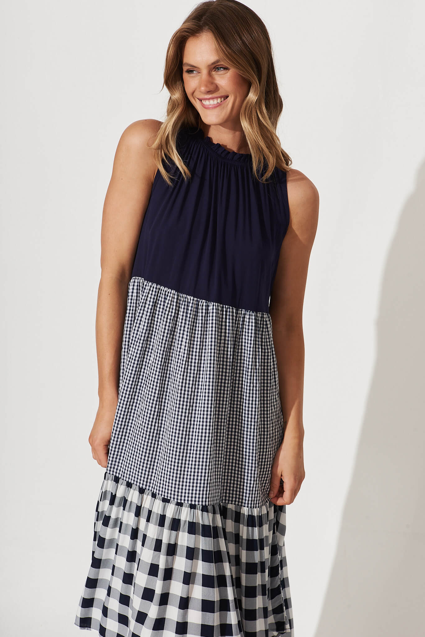 Abbotsford Midi Smock Dress In Navy And White Check St Frock