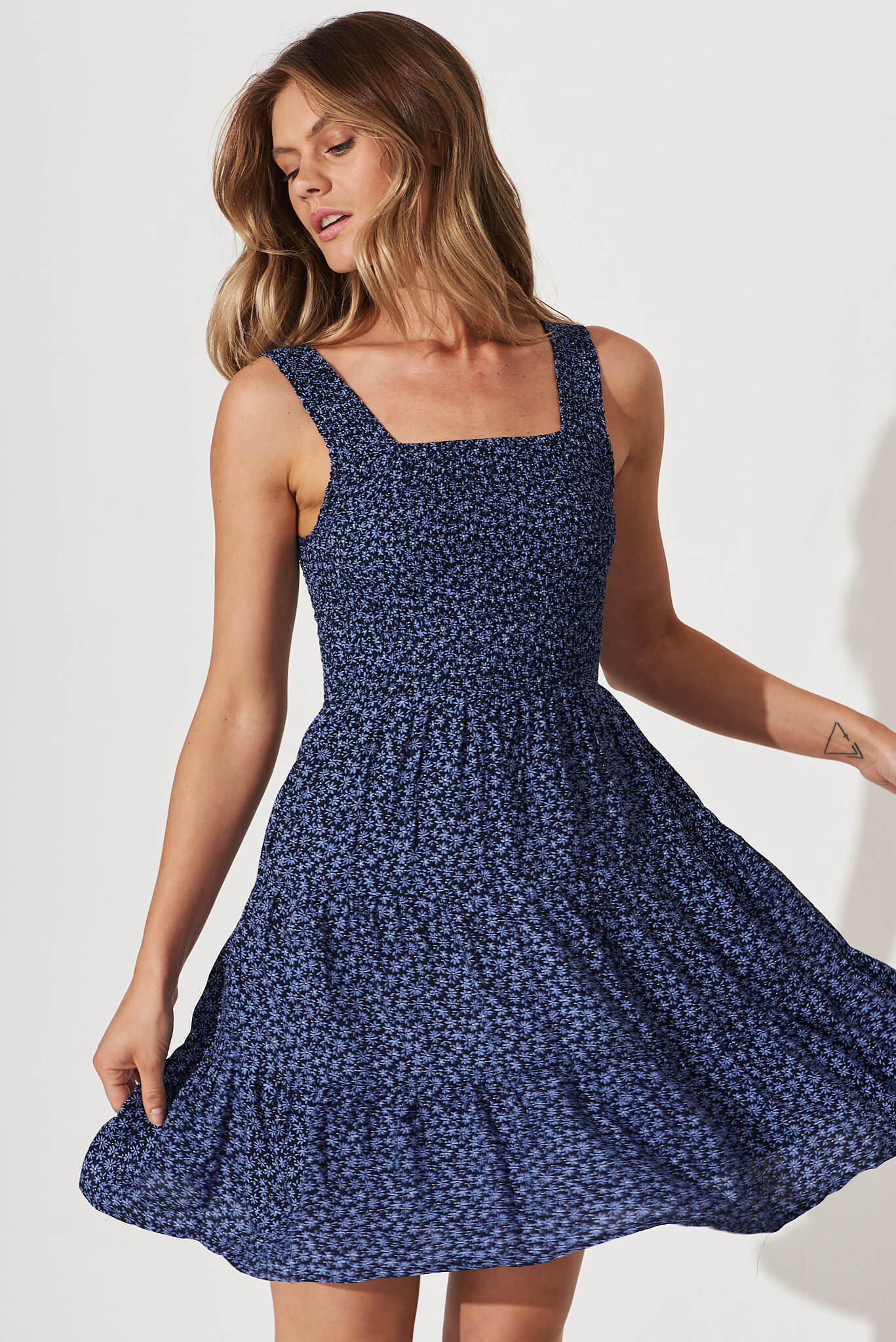 Cove Sundress In Navy Ditsy Floral – St Frock