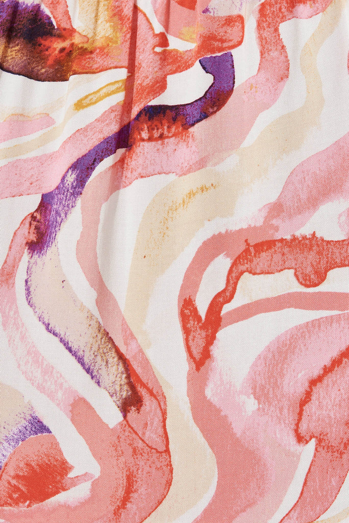 Beverly Maxi Shirt Dress In Pink Multi Swirl Print - fabric