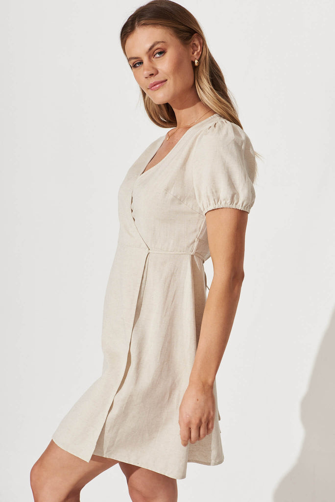 Friday Wrap Dress In Oatmeal Linen Cotton Blend - side