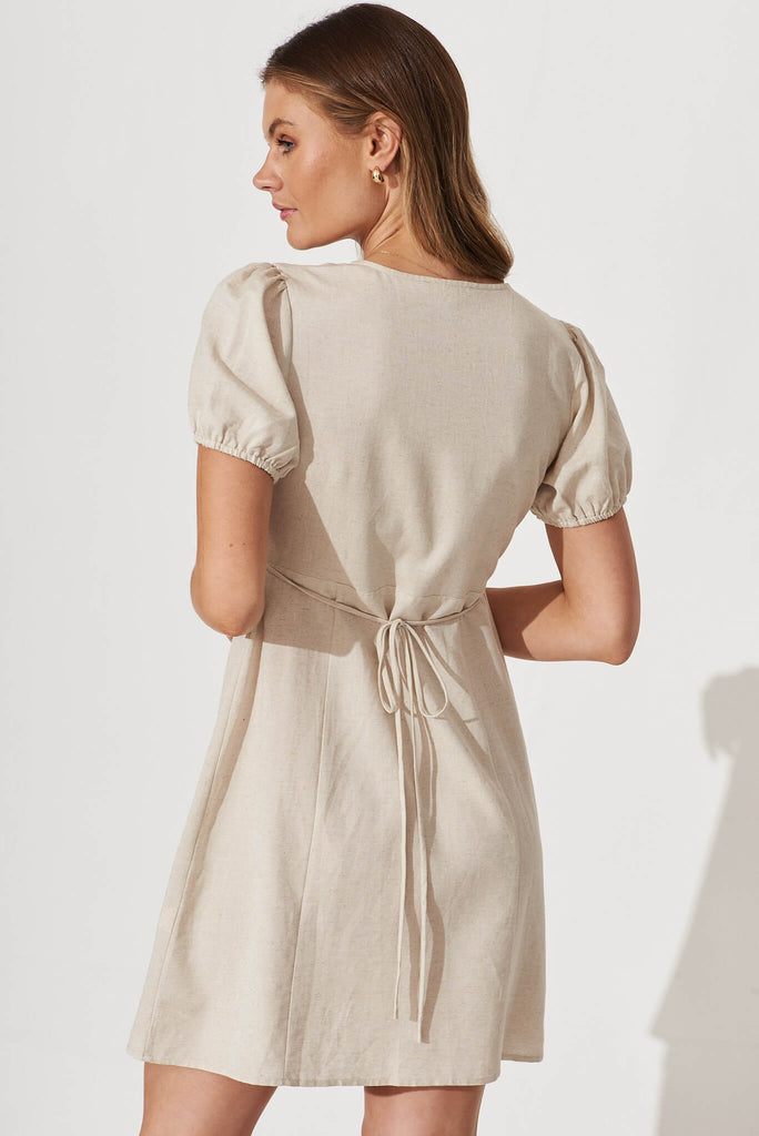 Friday Wrap Dress In Oatmeal Linen Cotton Blend - back