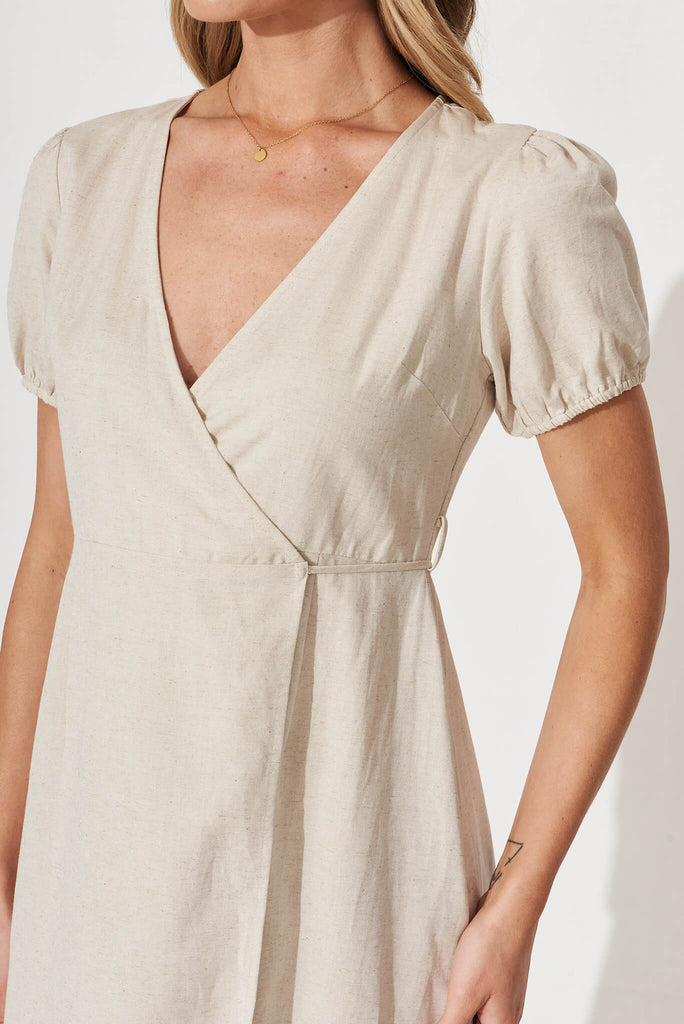 Friday Wrap Dress In Oatmeal Linen Cotton Blend - detail