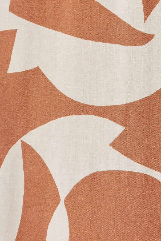 Mariam Midi Dress In Tan With Cream Geometric Print - fabric