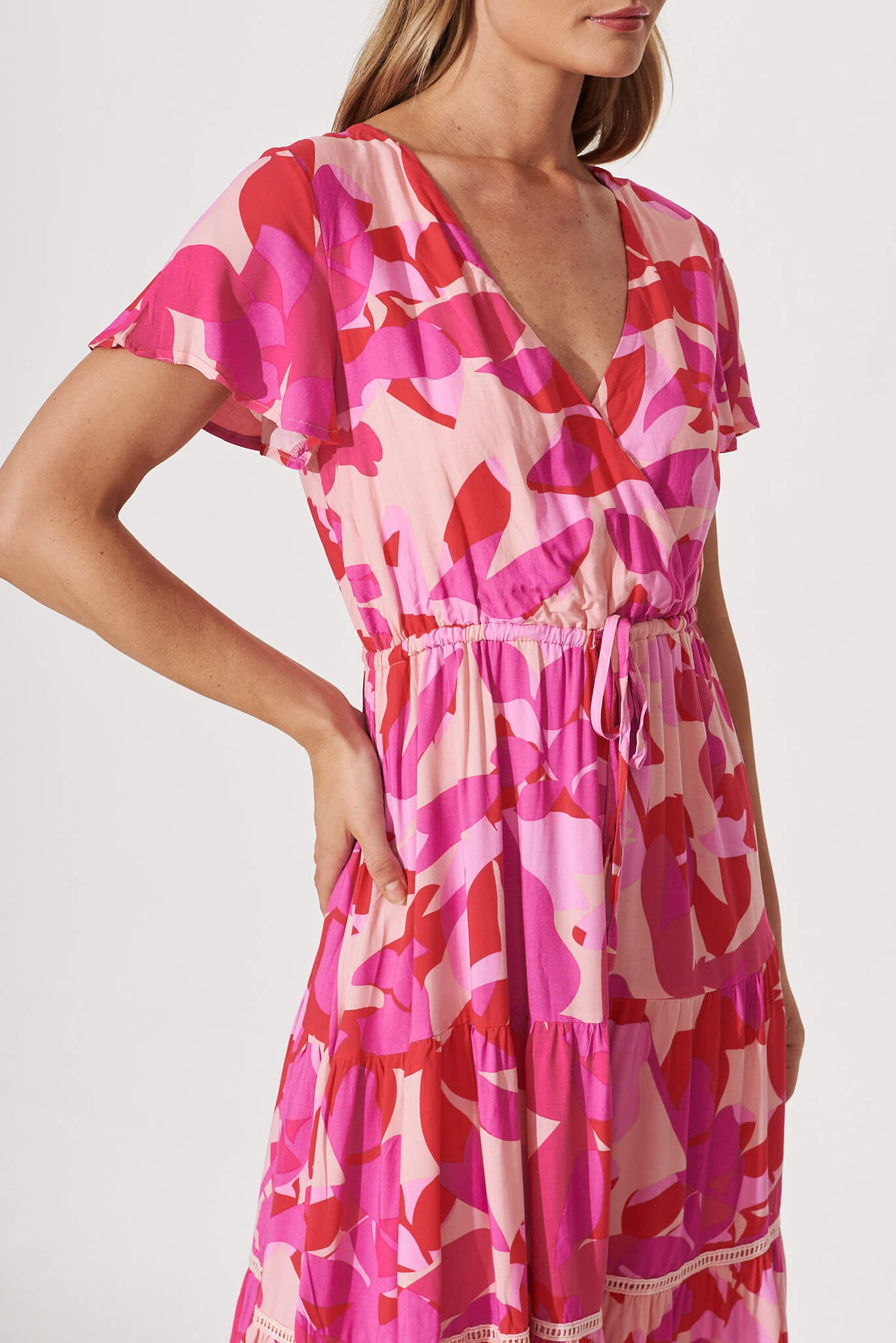 Aquarius Midi Dress In Pink Multi Leaf Print – St Frock