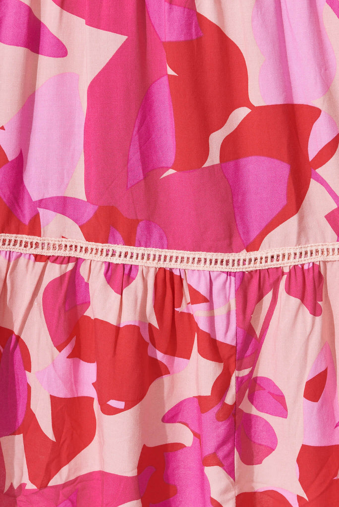 Aquarius Midi Dress In Pink Multi Leaf Print - fabric