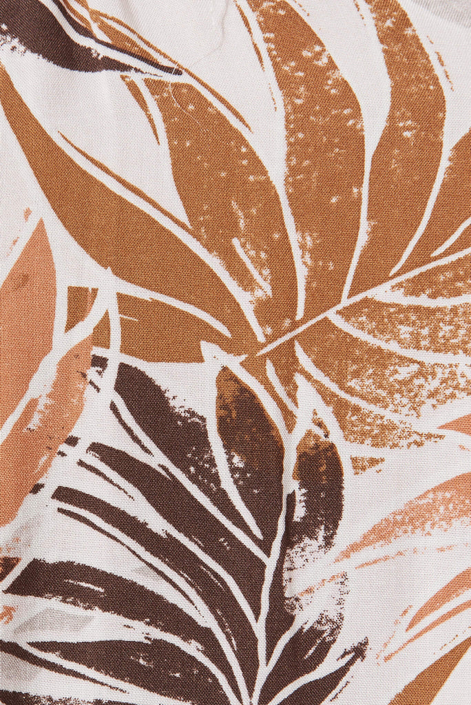 Aquarius Midi Dress In Brown Leaf Print - fabric