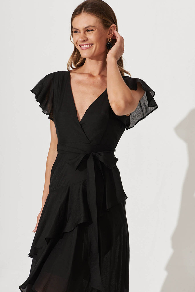 Cheerful Midi Dress In Black - front