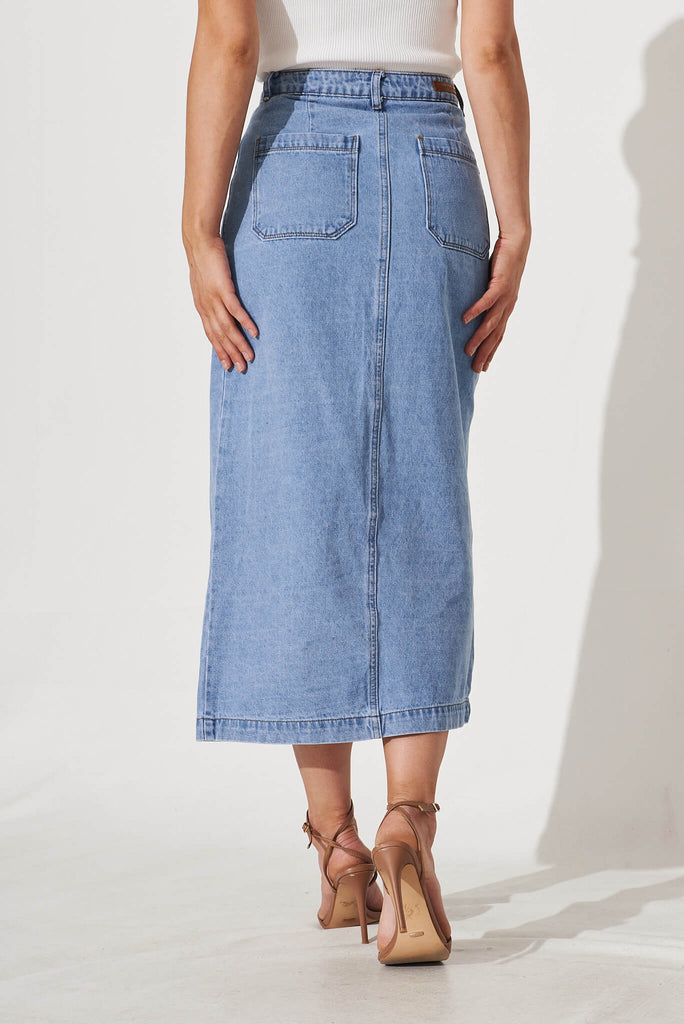 Starflower Maxi Denim Skirt In Light Blue - back