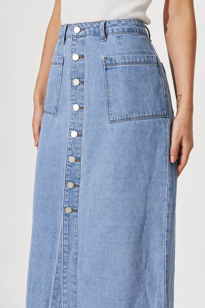 Starflower Maxi Denim Skirt In Light Blue - detail