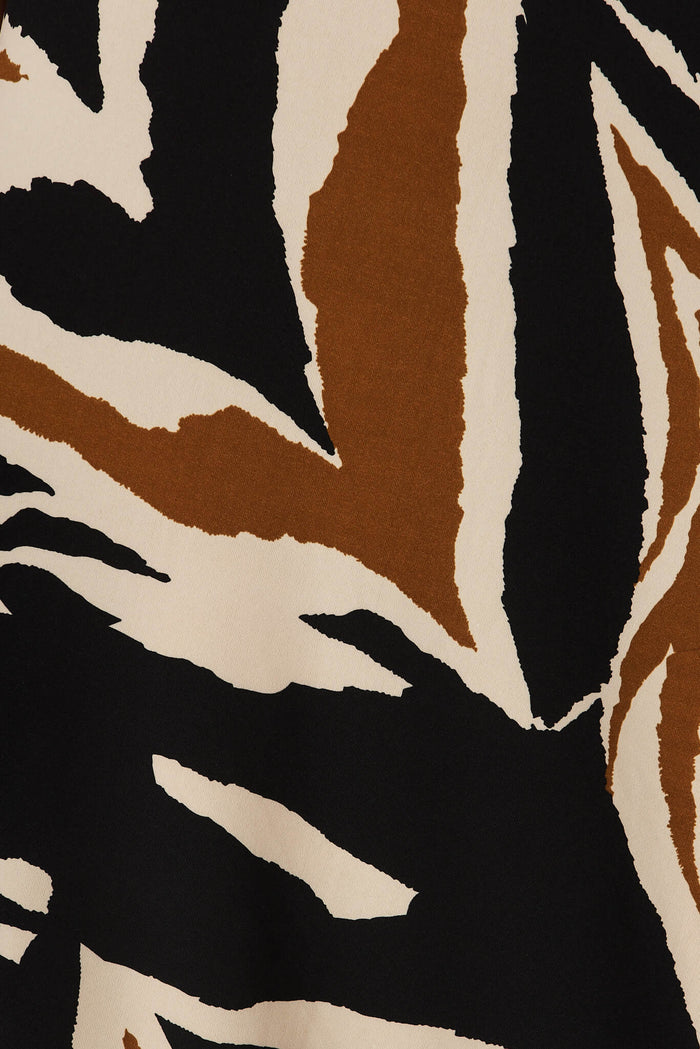 Goddess One Shoulder Maxi Dress In Black And Beige Print - fabric