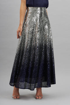 Exquisite Maxi Skirt In Silver With Navy Ombre Sequin St Frock