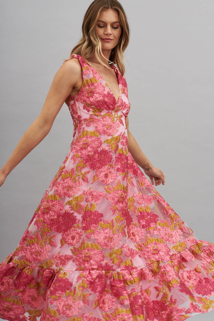 Majestic One Shoulder Midi Dress In Pink Floral Organza Burnout – St Frock