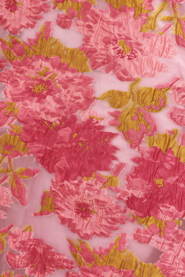 Deluxe Maxi Dress In Pink Floral Organza Burnout - fabric