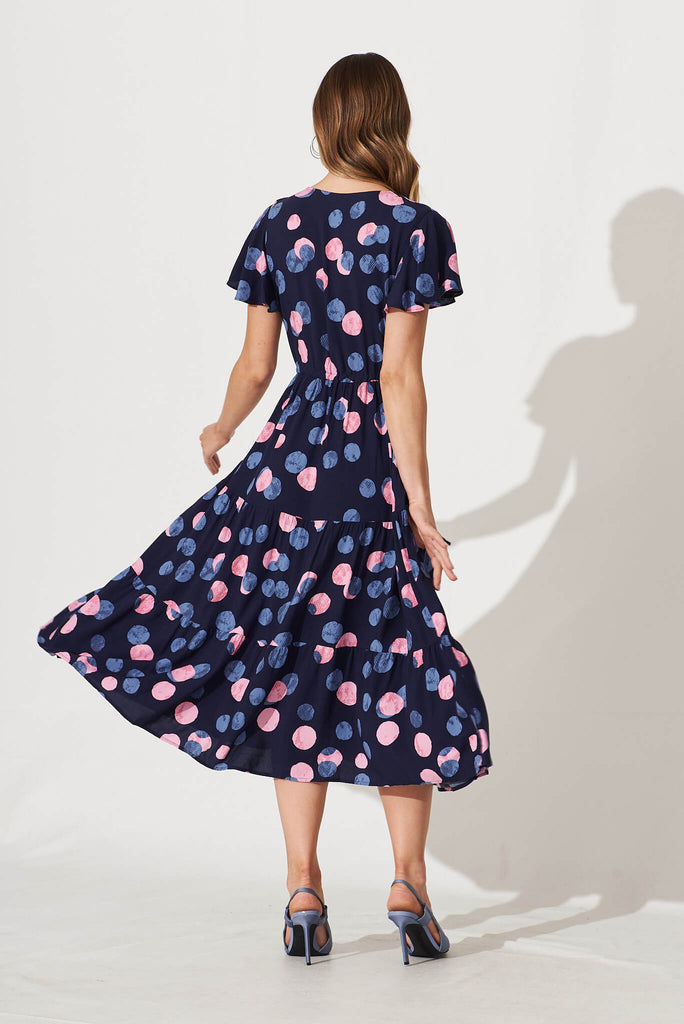 Saturday Maxi Dress In Navy With Pink And Blue Spot - back
