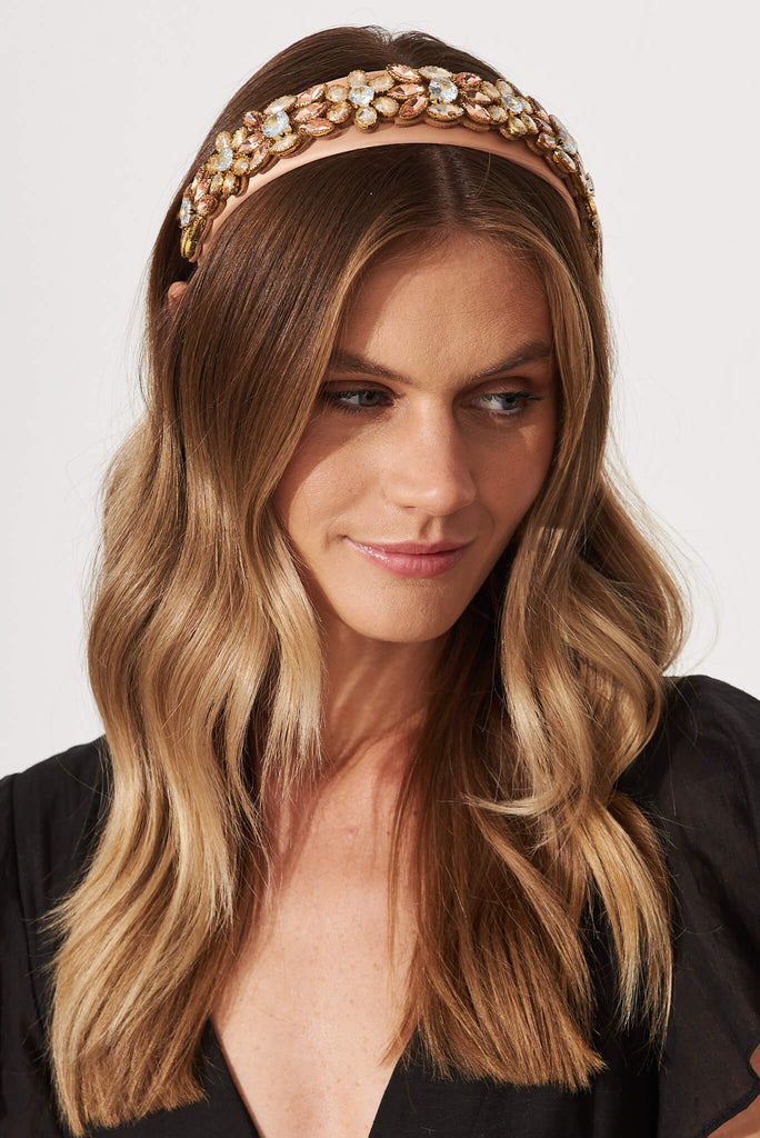 August + Delilah Eloise Headband In Gold Diamante - front