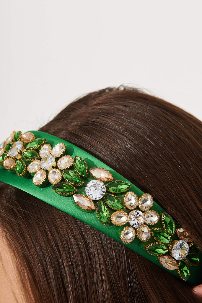 August + Delilah Eloise Headband In Green Diamante - detail