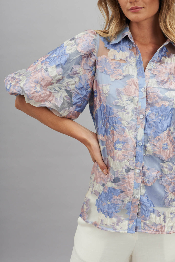 Lavish Shirt In Silver With Pink And Lilac Organza Floral - detail