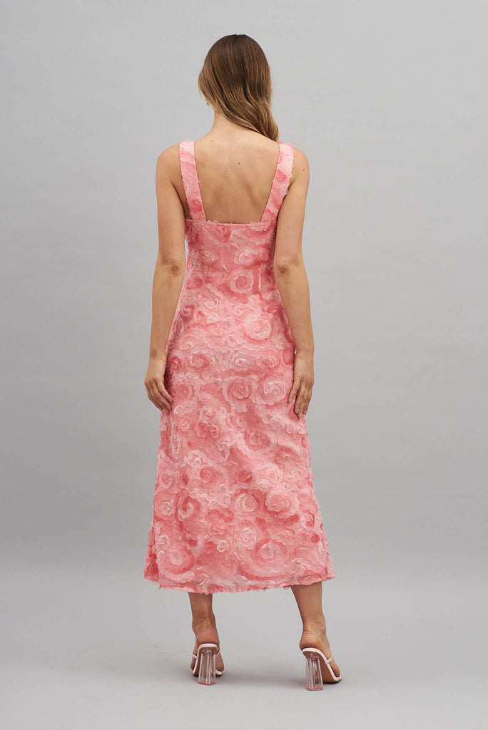 Gracious Midi Dress In Blush Floral Embroidered Tulle - back