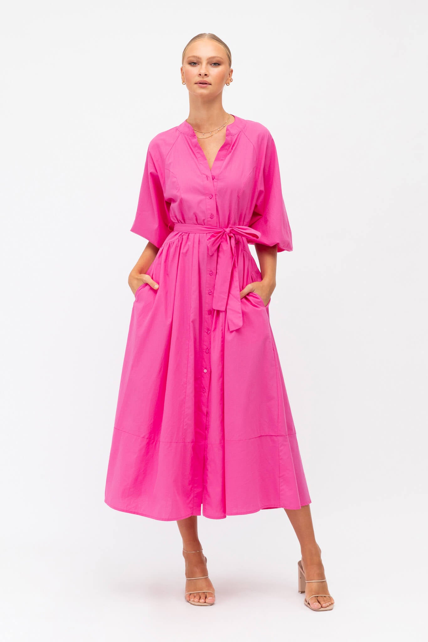 Entice Midi Dress In Hot Pink - full length