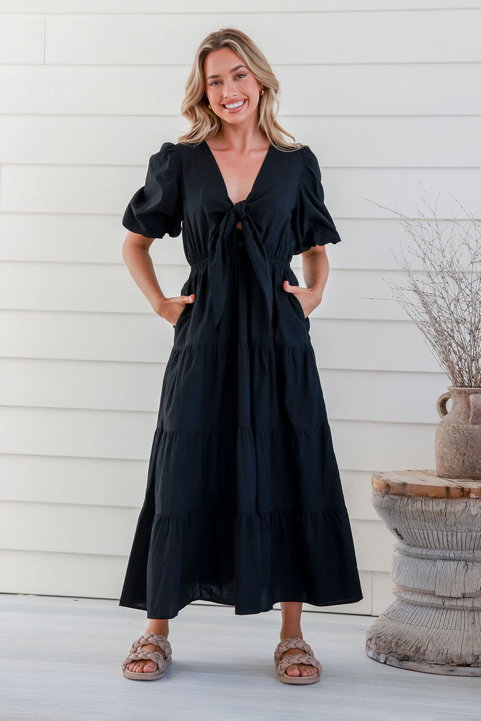 Enmore Maxi Dress In Black Cotton - full length