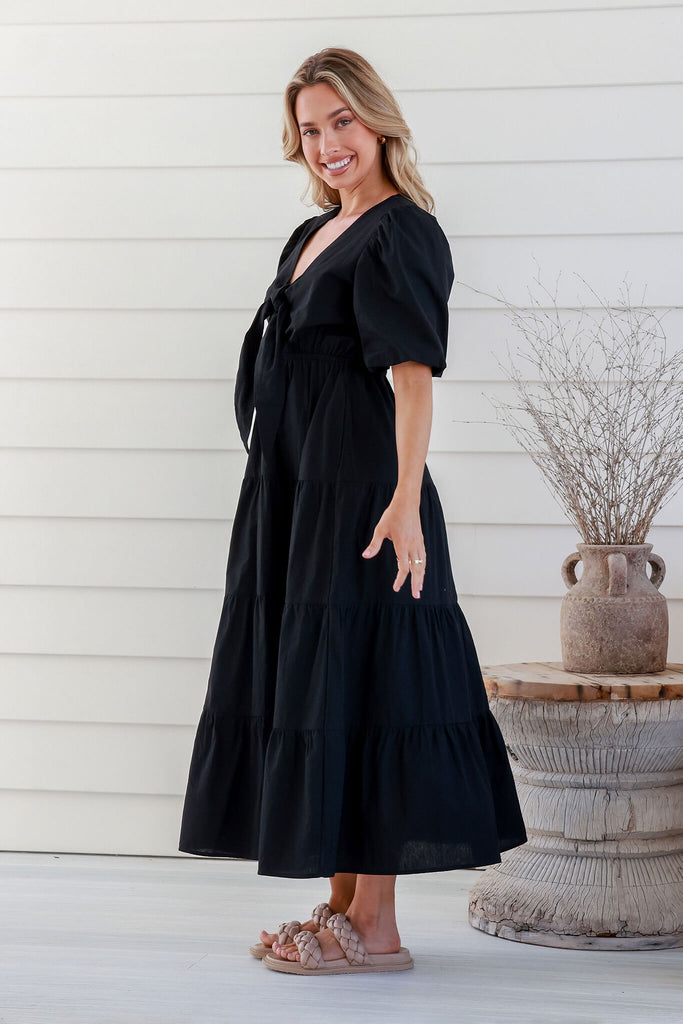 Enmore Maxi Dress In Black Cotton - side