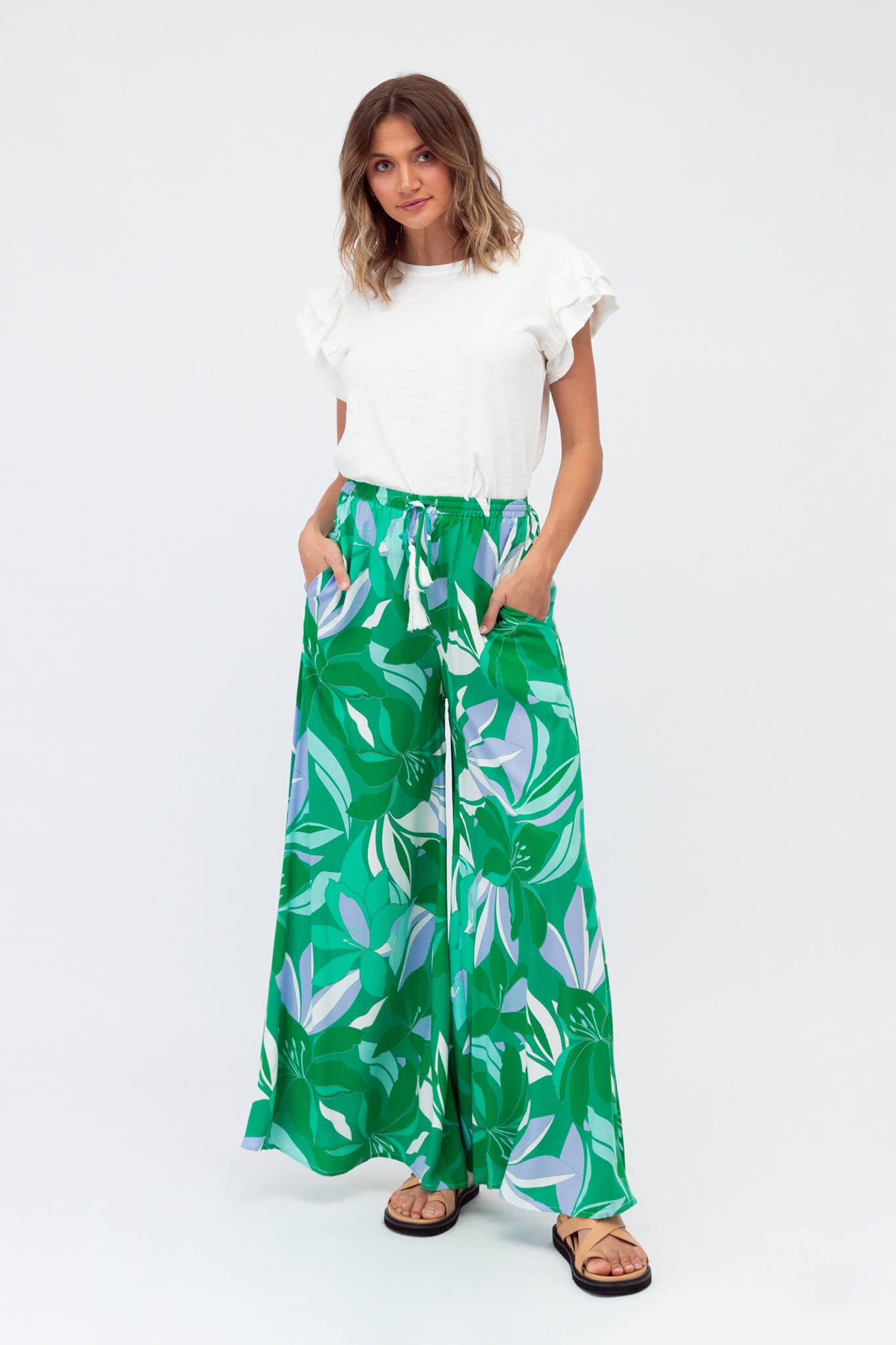 Lucia Pant In Green Floral - full length