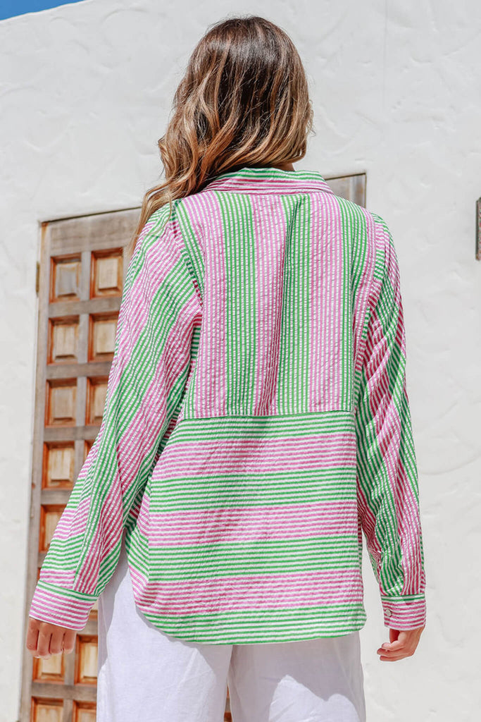 Tosca Shirt In Green And Pink Stripe - back