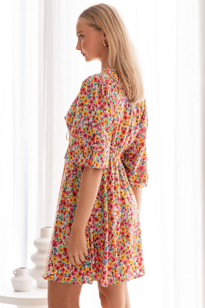 Dandy Dress In Bright Ditsy Floral - side