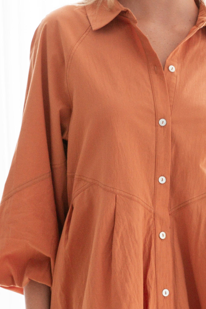 Mindful Shirt Dress In Rust Cotton - detail