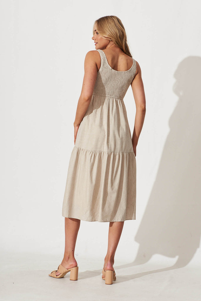 Caribbean Midi Dress In Oatmeal Cotton Linen - back