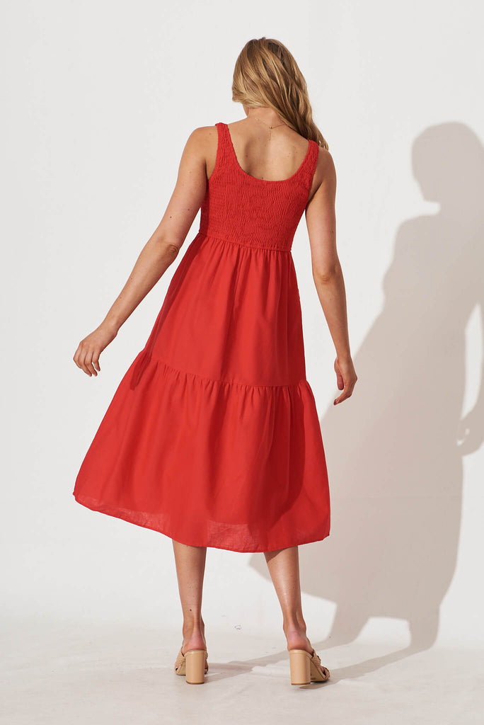 Caribbean Midi Dress In Red Cotton Linen - back