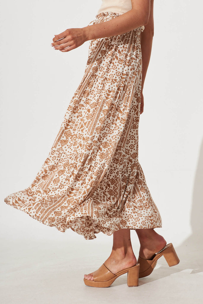 Au Revoir Maxi Skirt In Cream And Brown Print - side