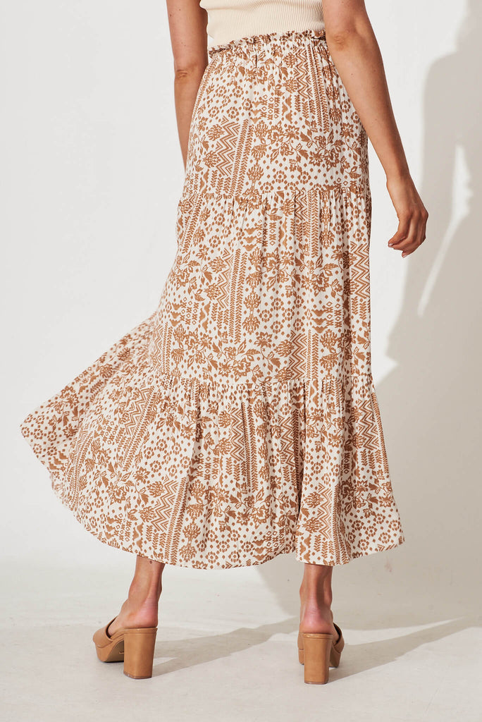 Au Revoir Maxi Skirt In Cream And Brown Print - back