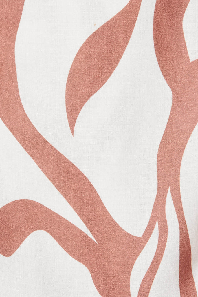 Karina Wrap Dress In White With Tan Swirl Print Linen Blend - fabric
