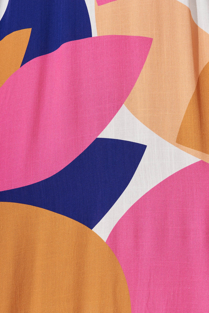 Cordelia Midi Sundress In Bright Multi Linen Blend - fabric
