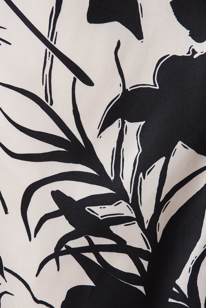 Jenson Pant In Black And White Leaf Print Satin - fabric