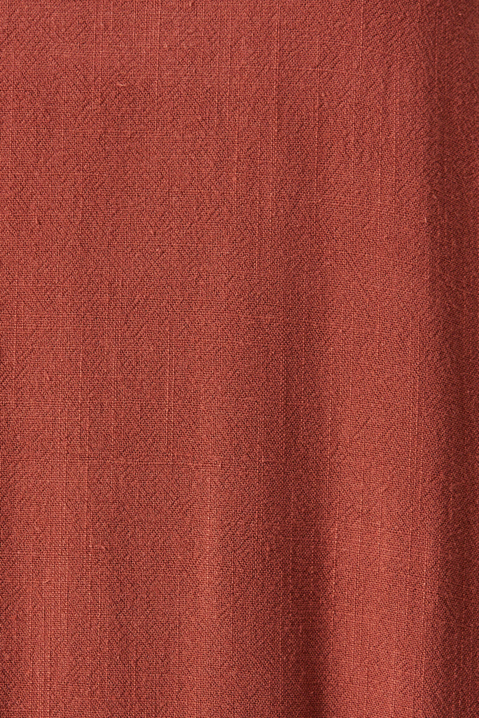 Yana Dress In Rust Linen Blend - fabric