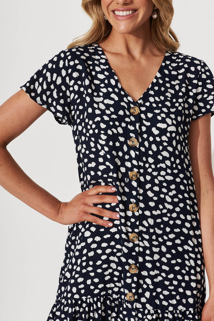 Gina Dress In Navy With White Speckle - detail