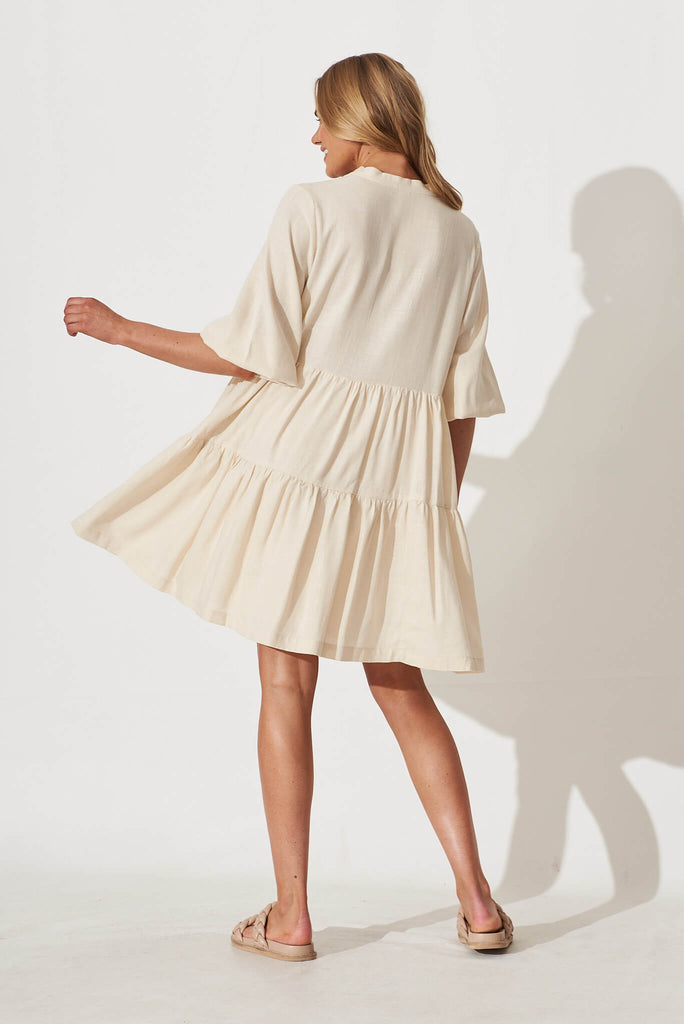 Caracelle Smock Dress In Cream Linen Cotton Blend - back