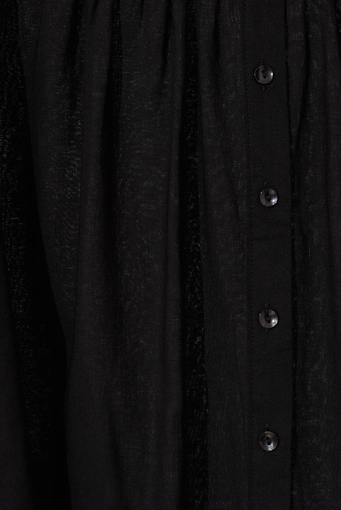 Carmeline Smock Top In Black Linen Blend - fabric