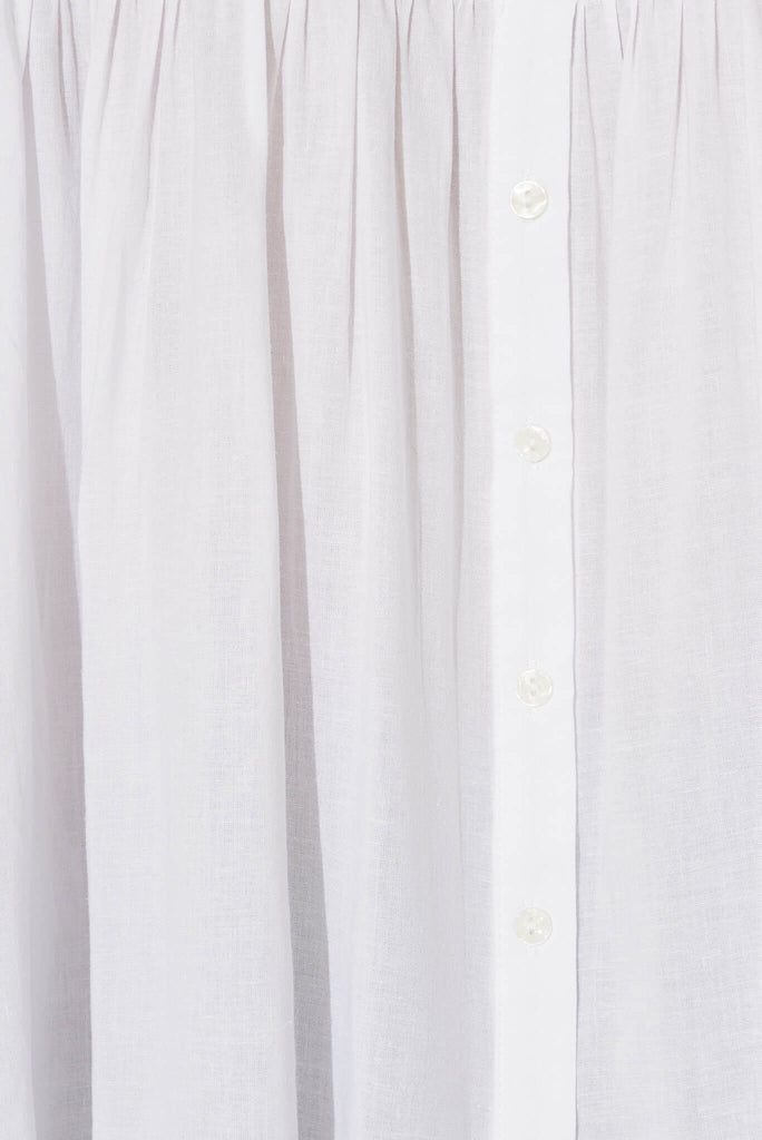 Carmeline Smock Top In White Linen Blend - fabric