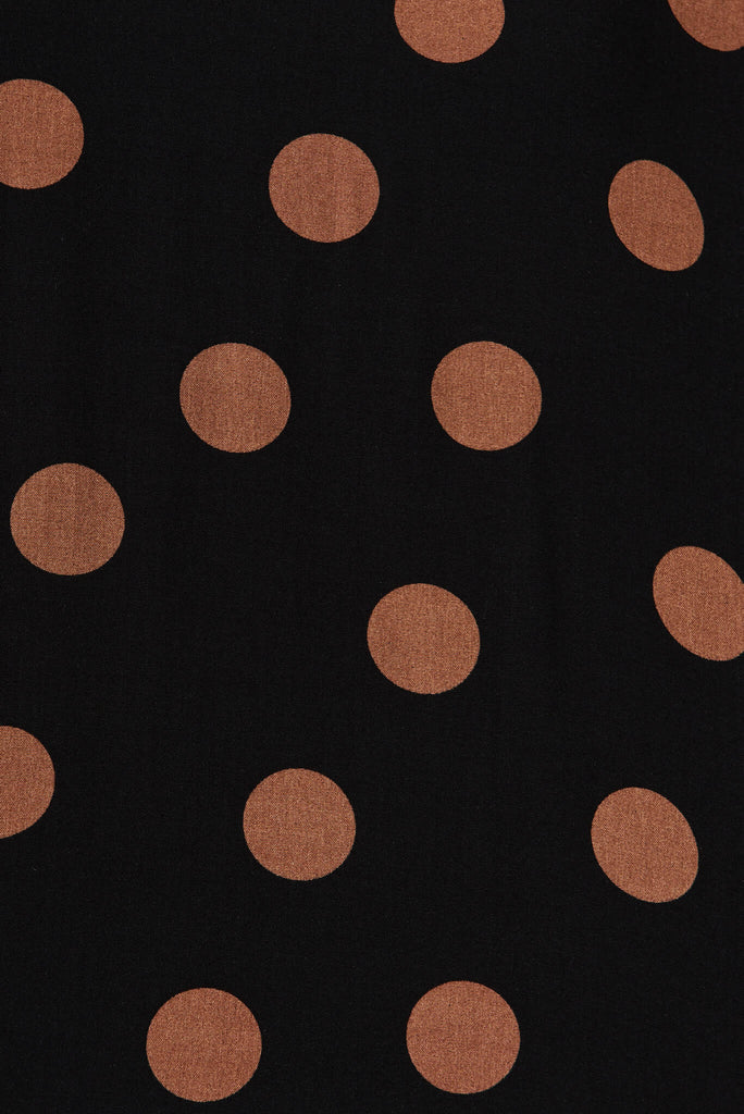 Carmeline Smock Top In Black With Brown Spot - fabric