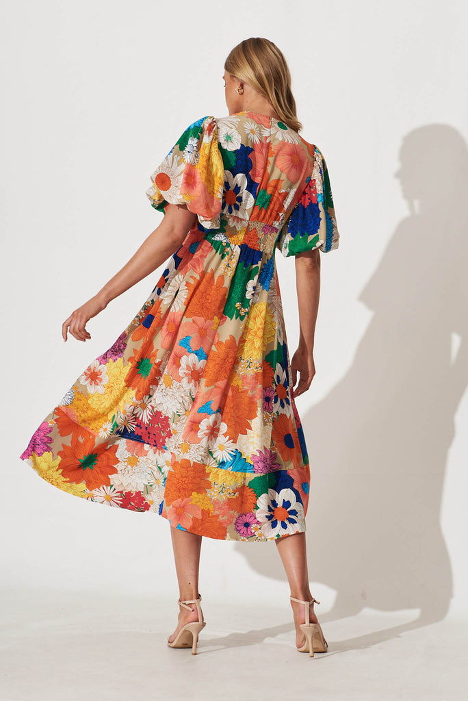 Daydreamer Midi Dress In Bright Multi Floral - back