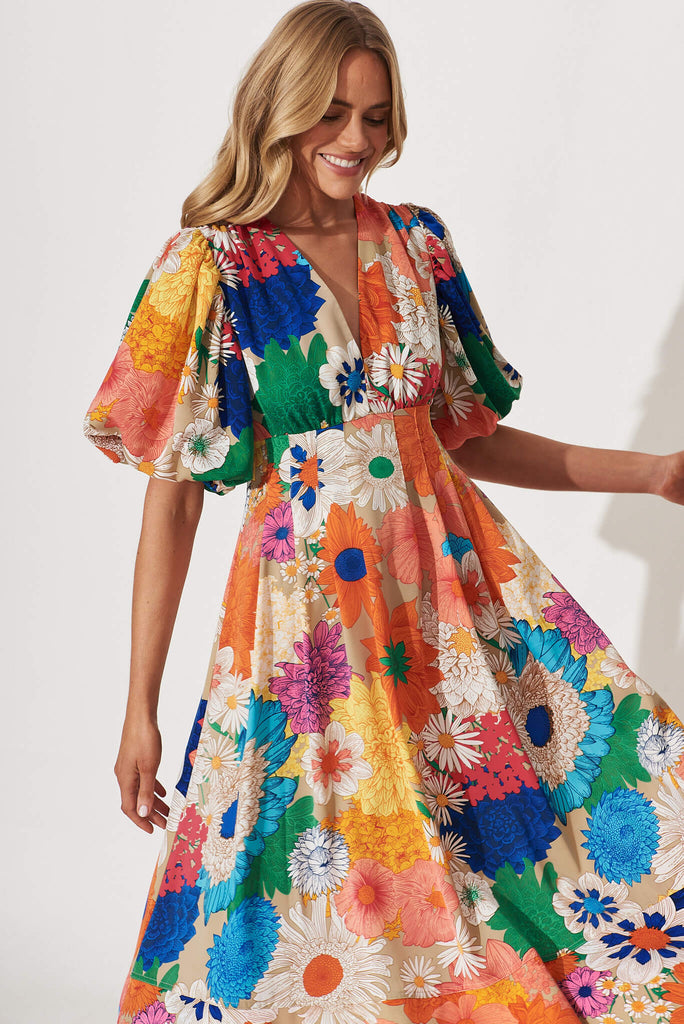 Daydreamer Midi Dress In Bright Multi Floral - front