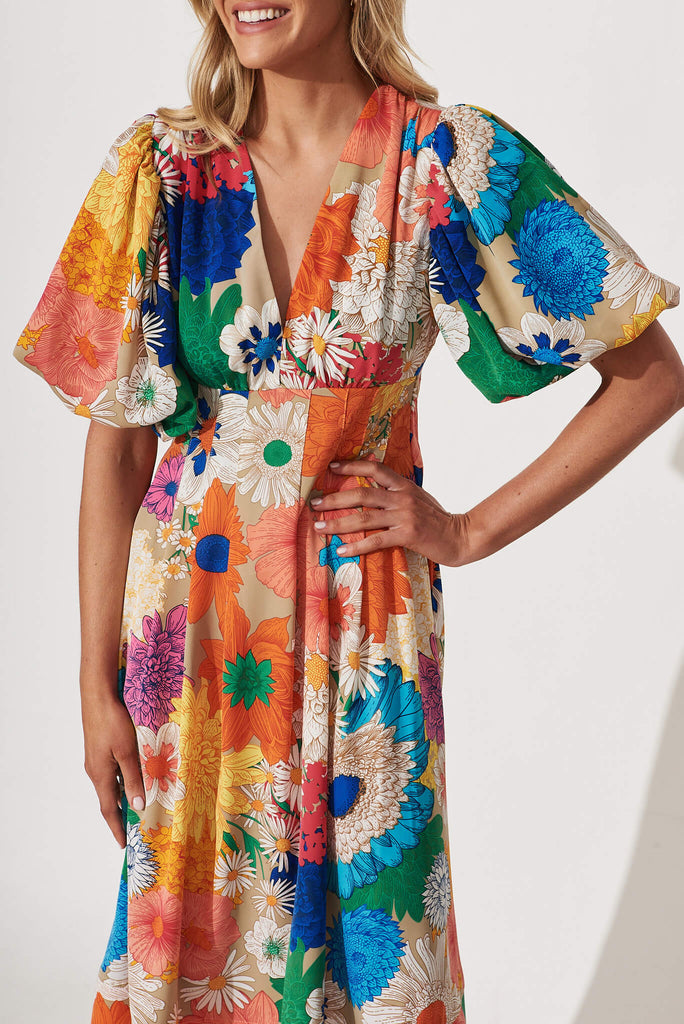 Daydreamer Midi Dress In Bright Multi Floral - detail